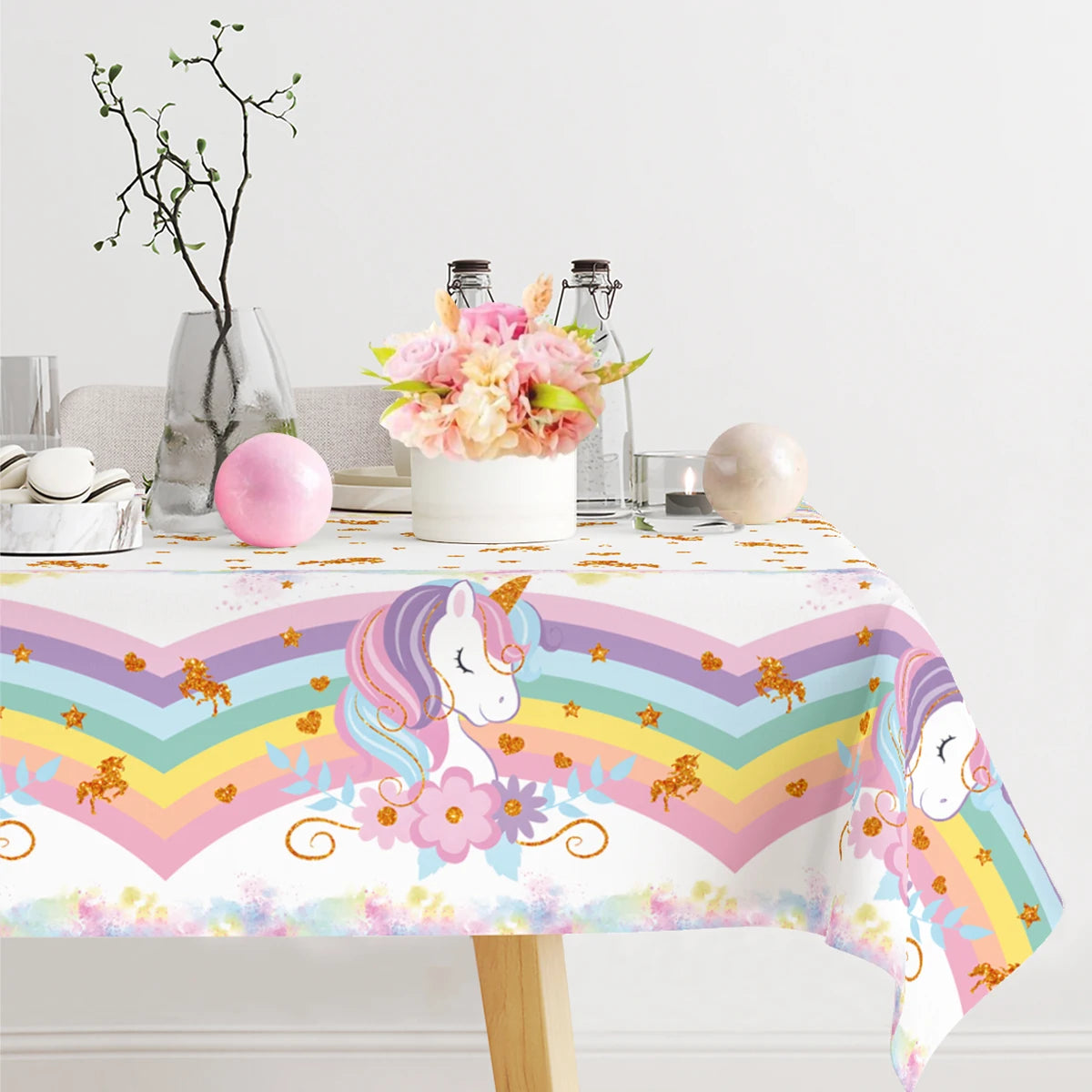 Mantel de PE Unicornio Arcoíris Decoraciones de Fiesta de Cumpleaños Temática Unicornio Feliz Regalos para Niños Cubierta de Mesa Suministros para Baby Shower de Niñas