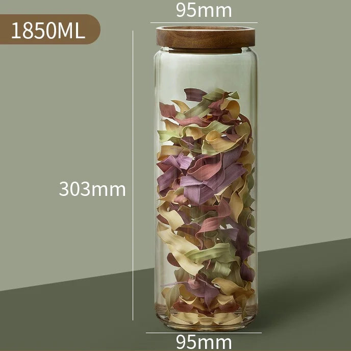 Botes de Cristal Herméticos con Tapa de Madera para Almacenamiento en Cocina, Frascos Contenedores de Alimentos, Granos, Té, Café en Grano, Cereales, Dulces