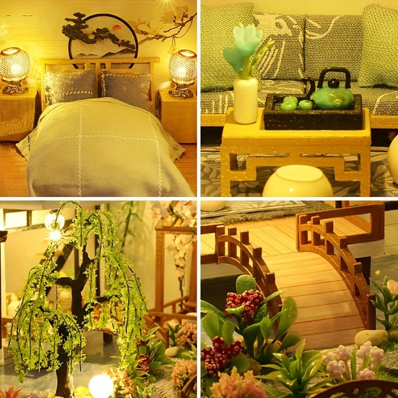 1 unidad, casa de muñecas de madera DIY, kit de modelo de montaje, rompecabezas 3D, regalos de cumpleaños y Navidad para adolescentes y adultos, micro modelo de decoración del hogar