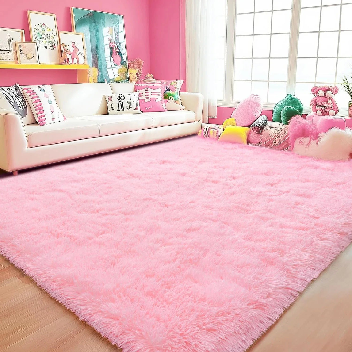 Tapis de salon shaggy minimaliste VIKAMA, tapis doux et moelleux, tapis de chambre à coucher, dortoir, chambre d'enfant, décoration intérieure