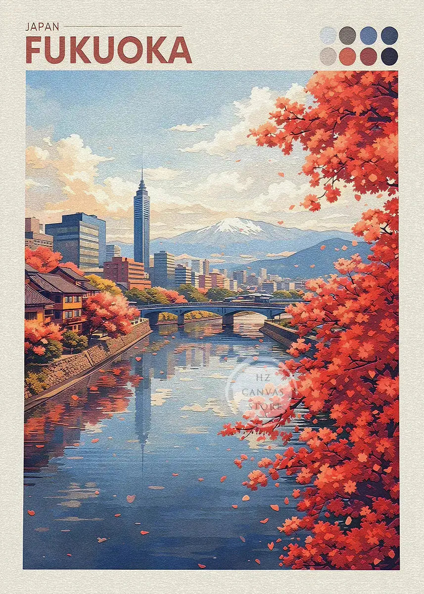 Japan Cityscape Poster Tokyo Shizuoka Cherry Blossoms Mt.Fuji Autumn Torii Gate Okayama Castle Canvas Print Living Room Decor
