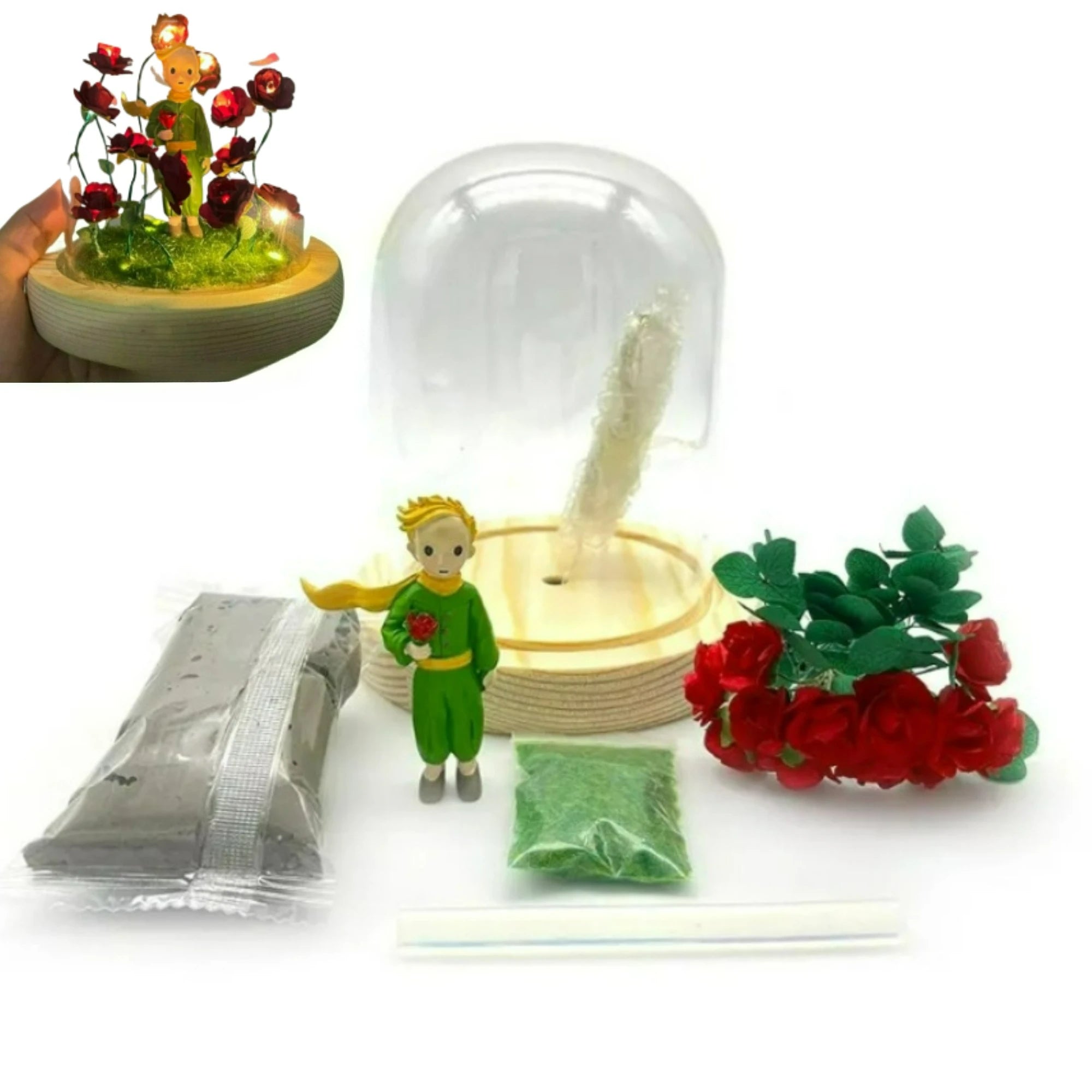 Pequeño Príncipe Luz Nocturna Lámpara de Ambiente Rosa Eterna Regalo DIY Hecho a Mano Regalo de Navidad San Valentín Cumpleaños para Niña