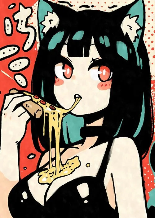 Cat Ear Anime Girl Eating Ramen Poster Aesthetic Anime Ramen Art Prints Japanese Style Cartoon Decor Sexy Girl Canvas Painting
