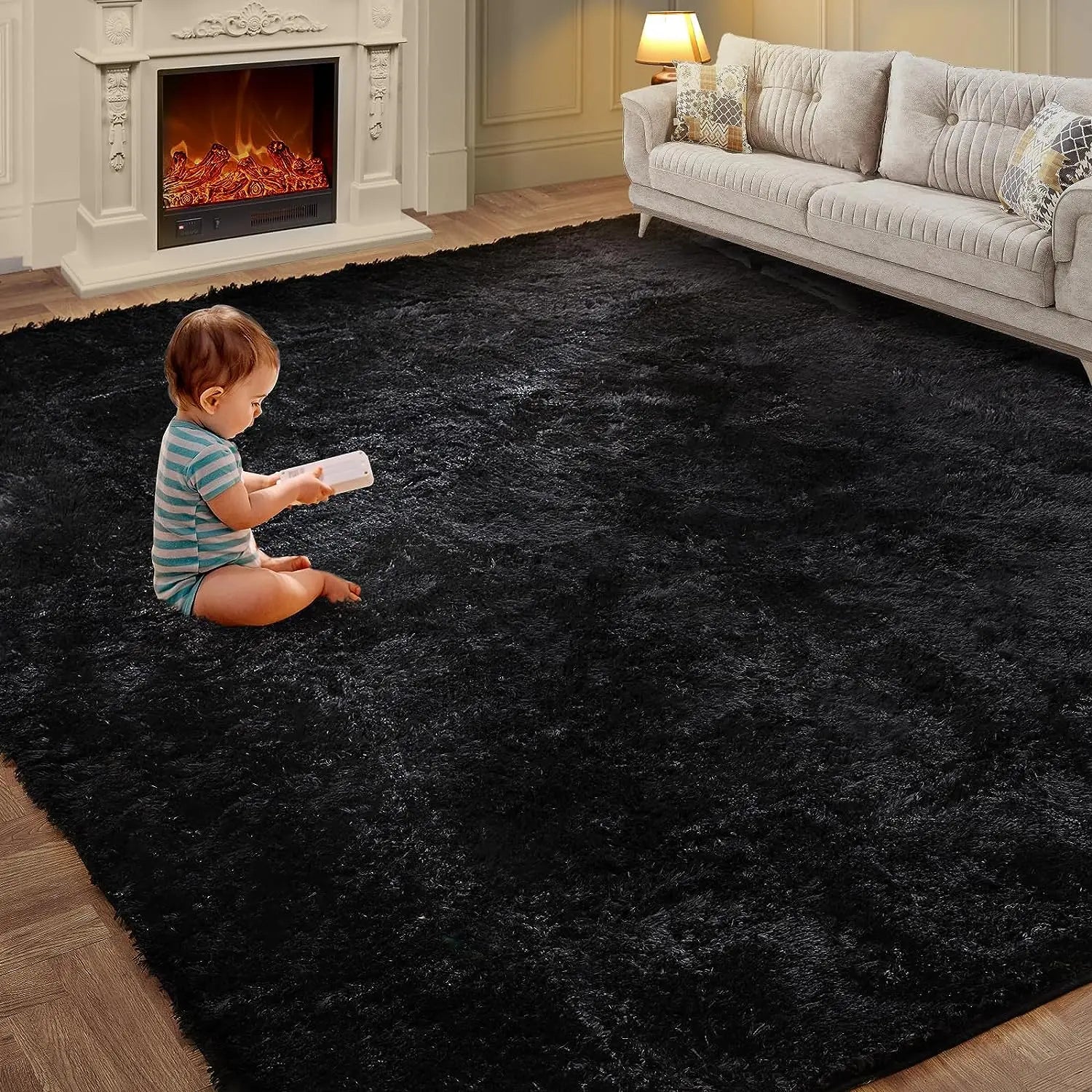 Alfombra de felpa teñida anudada VIKAMA, decoración para sala de estar, alfombra suave y mullida para el hogar, manta antideslizante para gatear para niños.