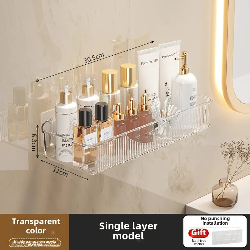 Estante de almacenamiento de cosméticos y productos para el cuidado de la piel montado en la pared para el baño sin necesidad de taladrar, estante de almacenamiento multifuncional para cocina/baño.
