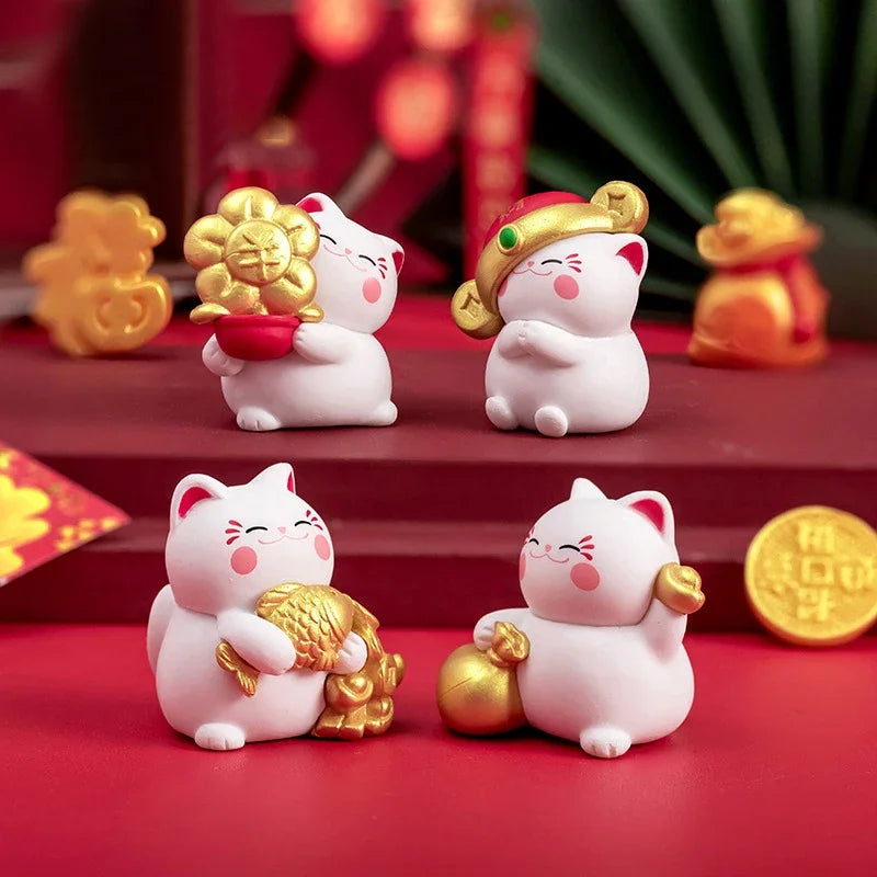 4/6 Pièces Dessins Animés Chats Porte-Bonheur Figurines Miniatures Micro Paysage Ornements pour Décorations de Bureau de Maison Accessoires Cadeaux