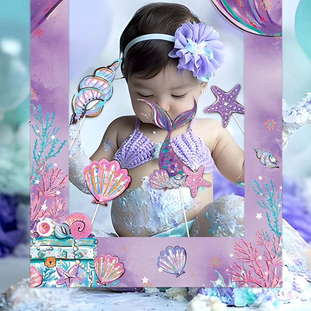 Marco de fotos de sirena Fondo de cola de sirenita Decoración de fiesta de cumpleaños para niñas Suministros de telón de fondo para fiesta de baby shower