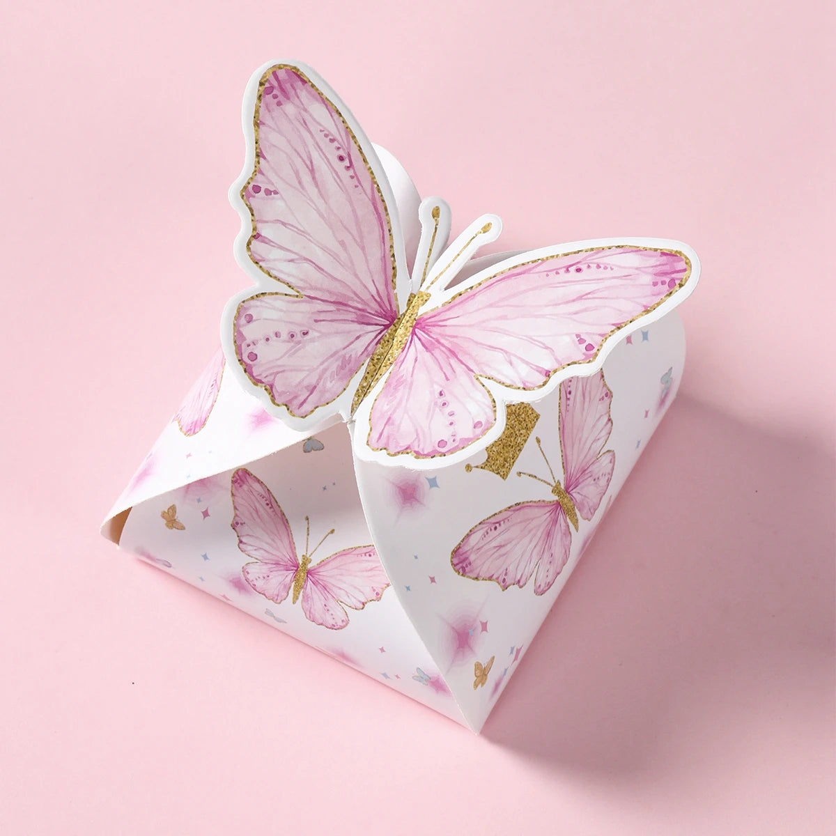 Caja de regalos de dulces de mariposa rosa, decoración de fiesta de cumpleaños feliz para niñas, suministros de fiesta de cumpleaños de mariposa para bodas, decoración de baby shower