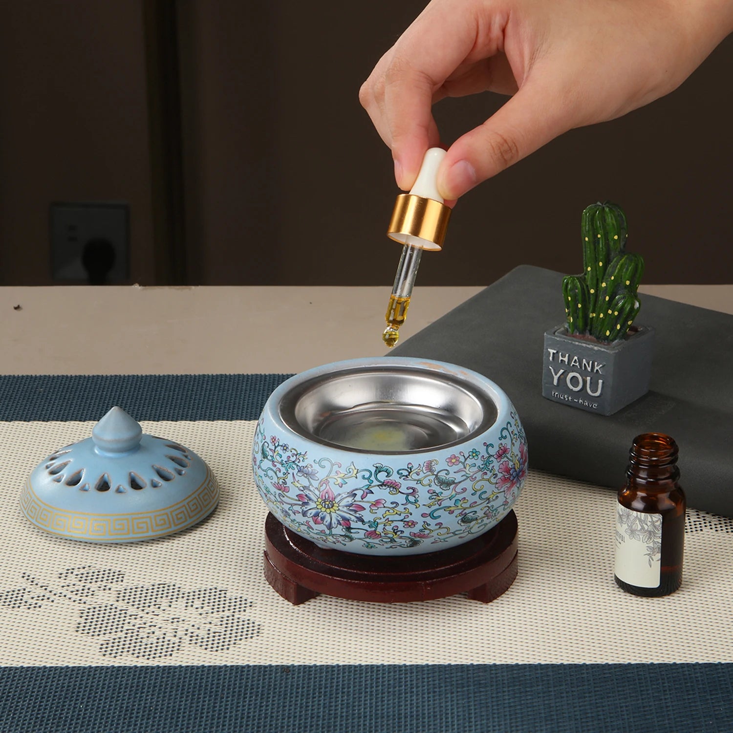 Quemador de Incienso Electrónico de Cerámica, Quemador de Aceites Esenciales, Calentador de Cera con Temporizador y Temperatura Ajustables, con Enchufe USB