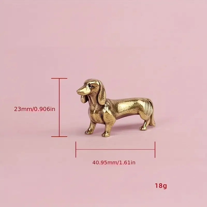 Estatua de perro salchicha de cobre puro, figuras vintage de latón, decoración del hogar, adorno de escritorio, miniaturas, artesanías antiguas para mascotas de té, regalos