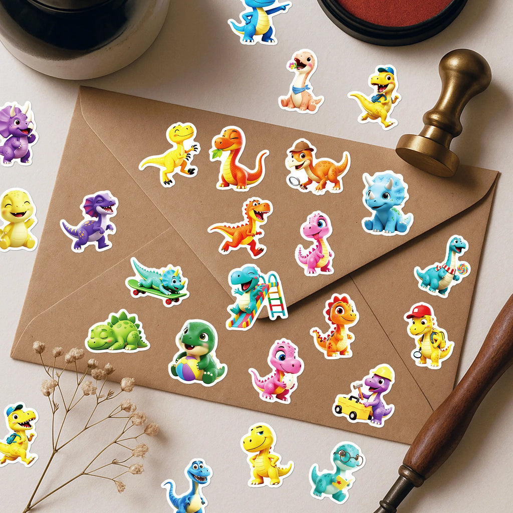 56/112PCS Pegatinas de Graffiti de Dinosaurios de Dibujos Animados en 3D Lindas Pegatinas de Recompensa para Cuadernos de Papelería de Decoración de Dinosaurios