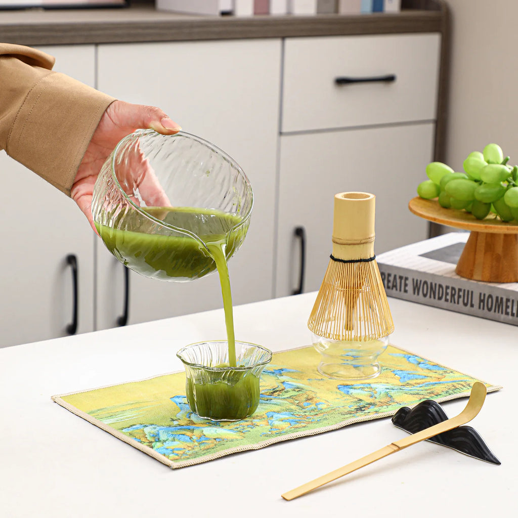 1/4/7Pcs Kit de fouets à matcha en verre pour débutants, élégant, en bois de bambou, kit de préparation de thé matcha japonais avec support de fouet, cuillère et tamis
