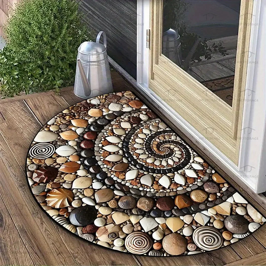 Alfombra Semicircular Bohemia VIKAMA, Felpudo de Entrada para Interiores y Exteriores, Alfombrilla de Puerta de Baño, Decoración Suave y Antideslizante para el Hogar.