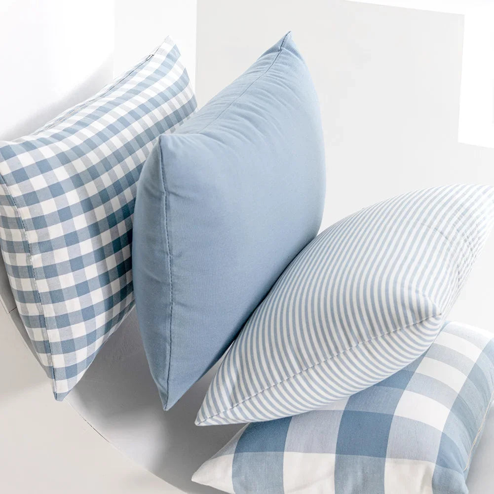 VIKAMA Housse de coussin bleu clair 1 pièce, motif écossais, pour canapé et décoration d'intérieur
