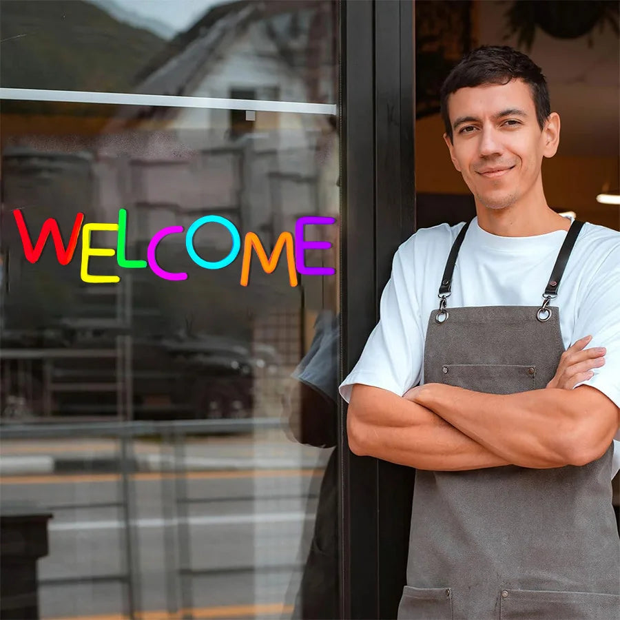 Letrero de neón de bienvenida, lámpara de pared comercial alimentada por USB, muy adecuado para restaurantes, salones, bares, cafeterías, decoración de tiendas.