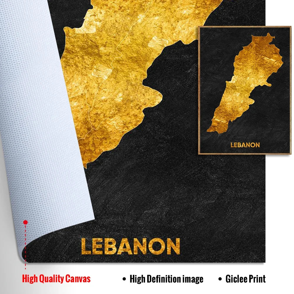 Classic Abstract Wall Art Black Gold Lebanon Country Map HD Canvas Print Poster Home Living Room Bedroom Decoration