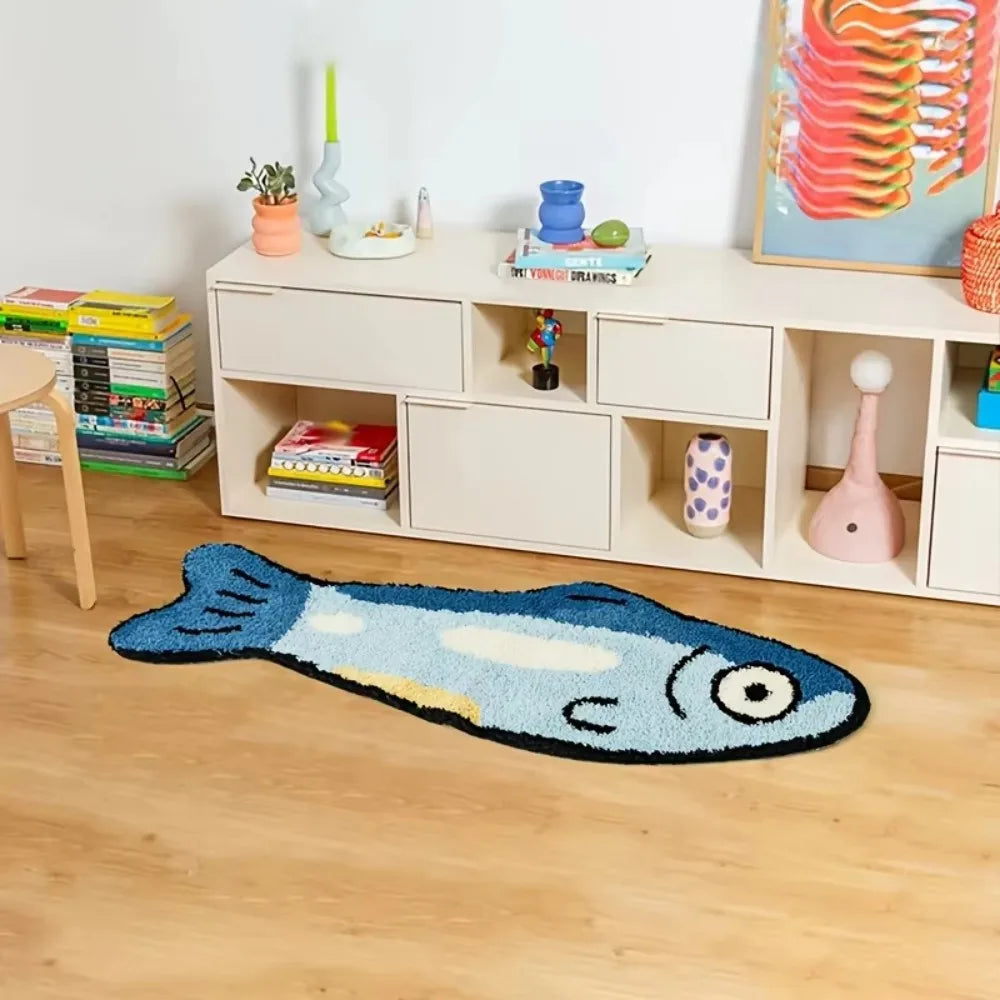 Tapis en peluche en forme de poisson de dessin animé VIKAMA, style Instagram, pour chambre d'enfant, chevet, salon, décoration intérieure