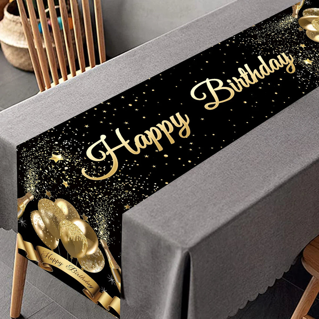 Camino de mesa de feliz cumpleaños dorado y negro para fiesta de 30, 40 o 50 años, decoración de fiesta de aniversario para adultos, artículos para fiestas de cumpleaños