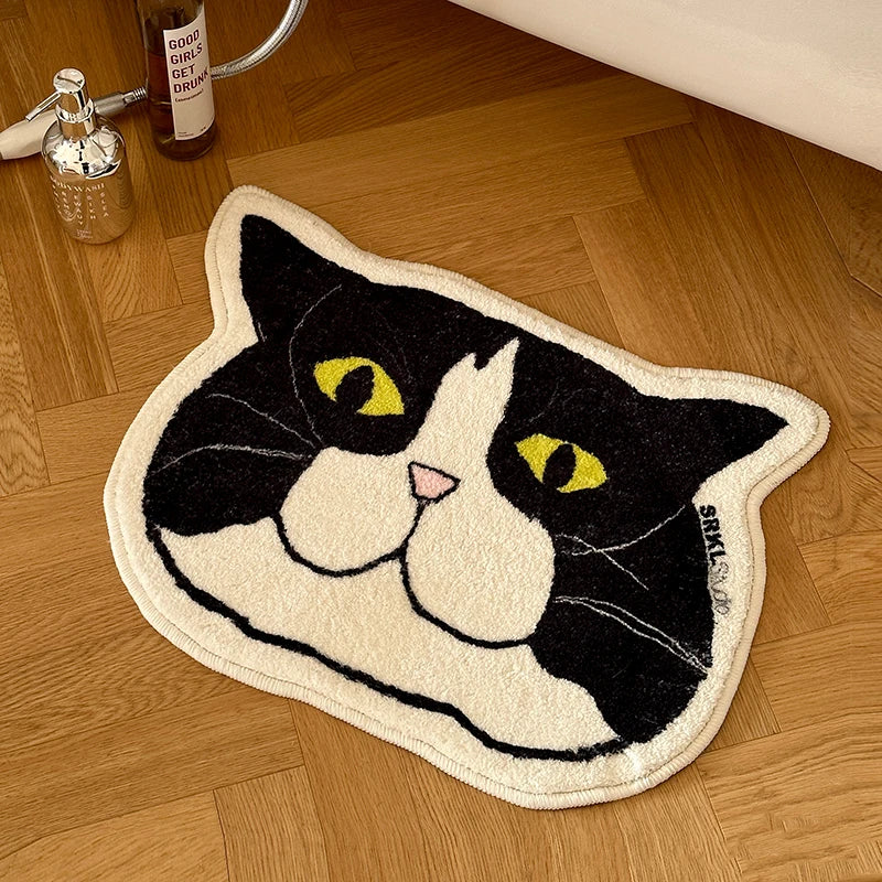 VIKAMA Alfombra de pelo corto para mascotas, lavable a máquina, para habitación infantil, área de juegos, alfombrilla para gatear de bebé, estilo Ins, diseño de gato, decoración del hogar
