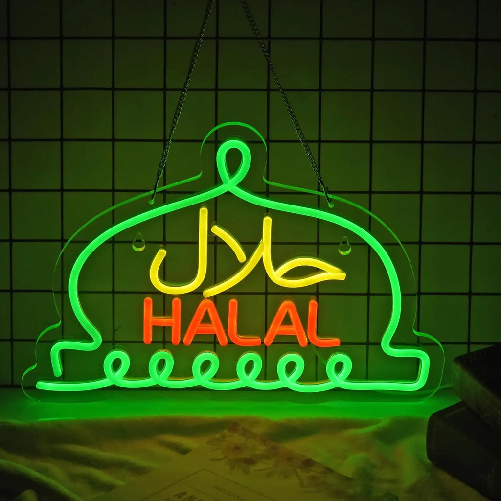 Letreros de neón Halal, comida Halal, restaurantes árabes, letreros luminosos LED para negocios, tiendas, para decoración de paredes, alimentados por USB