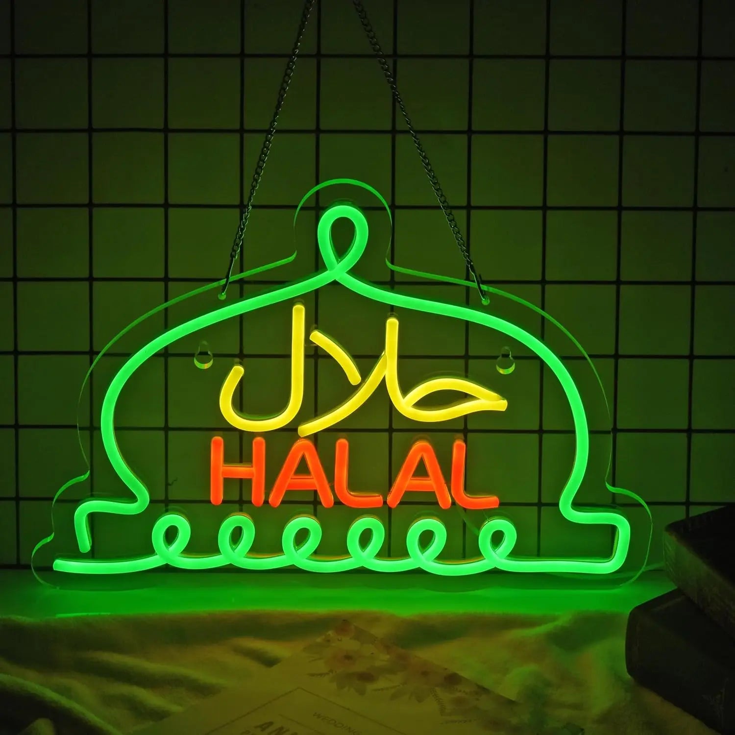 Letreros de neón Halal, comida Halal, restaurantes árabes, letreros luminosos LED para negocios, tiendas, para decoración de paredes, alimentados por USB