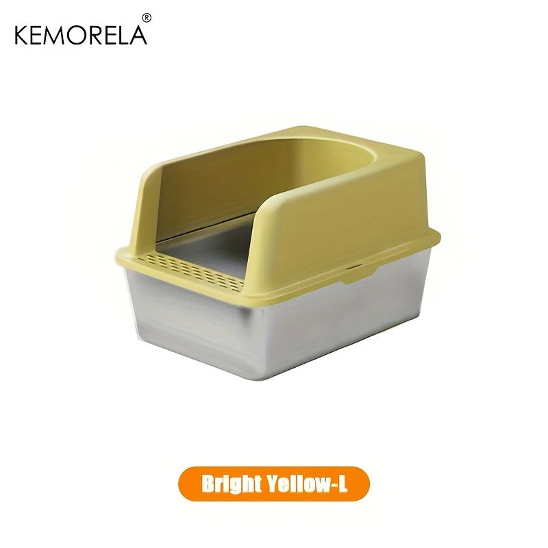 Arenero XL 60/50CM de acero inoxidable con tapa y bordes altos, arenero grande apto para gatos grandes y pequeños, no absorbe olores