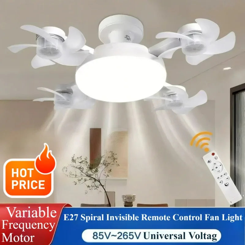 Luz de Ventilador E27 con Forma de Dron con Control Remoto, Luz Regulable de 3 Colores para el Hogar, Sala de Estar, Dormitorio, Luz de Ventilador de Techo Silenciosa