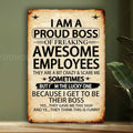 1 Letrero de aluminio "Jefe orgulloso de un empleado increíble", 8x12 pulgadas - Arte de pared humorístico y motivacional con diseño vintage