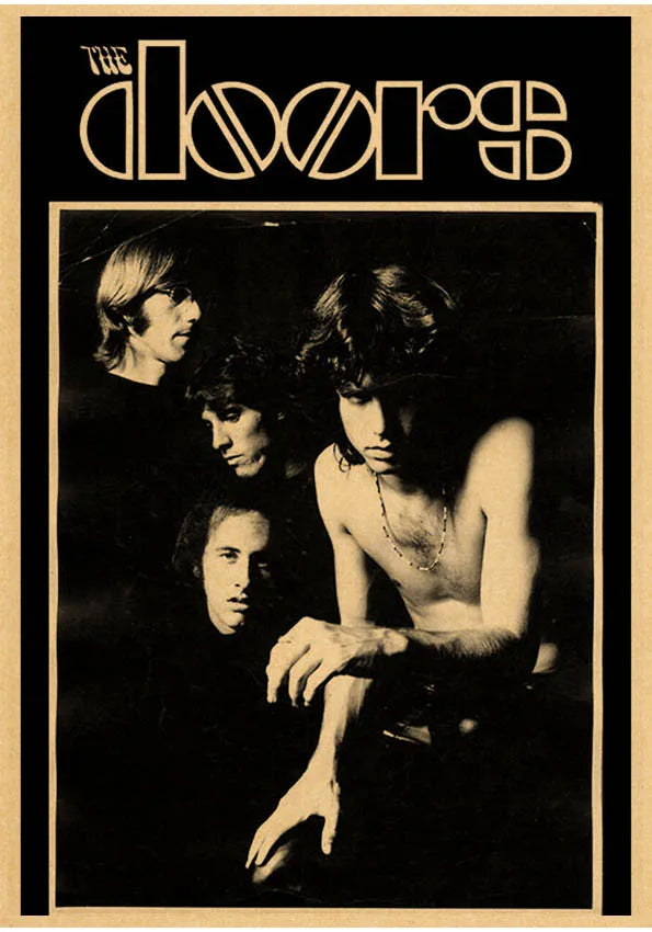The Doors Jim Morrison Vintage Retro banda de rock música Guitarra Póster de papel kraft mate Adhesivo de pared Decoración de habitación del hogar