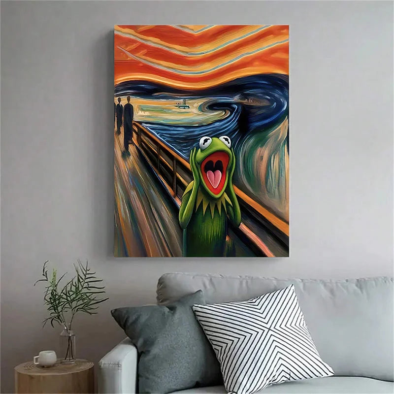 Arte de pared abstracto moderno, pintura de rana gritando, lienzo impreso en HD, póster para sala de estar, dormitorio, aula, decoración del hogar