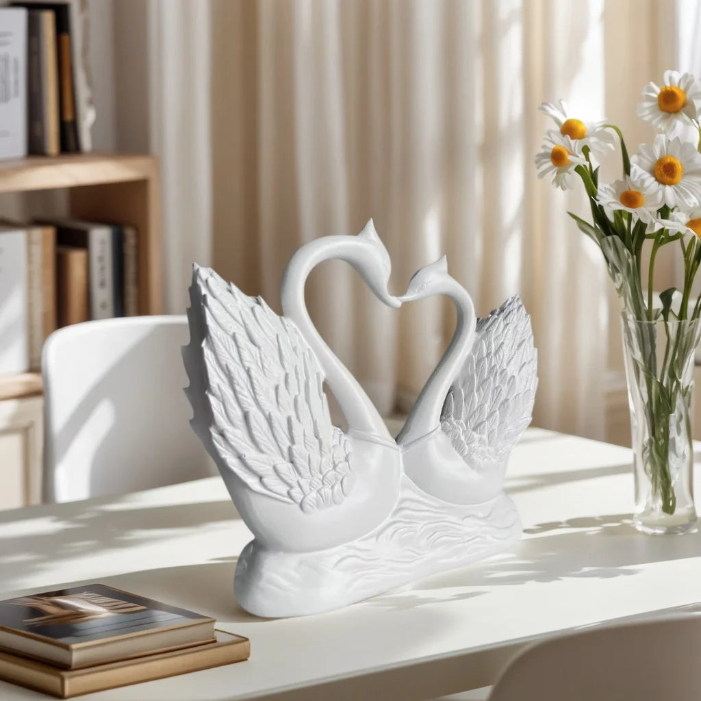 1 Piece of Simple and Modern Heart-To-Heart Couple Swan Statue Ornament, Romantic Love Home Decoration, Romantic Art Sculpture for Living Room Tabletop