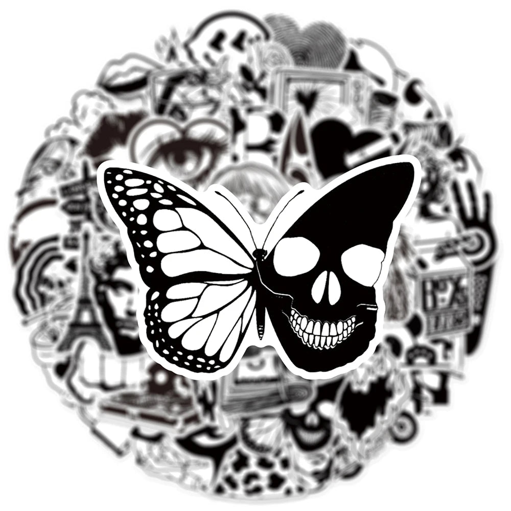 10/30/50 pegatinas de grafiti geniales de estilo artístico en blanco y negro para decoración de laptop, monopatín, motocicleta, teléfono, equipaje, juguete