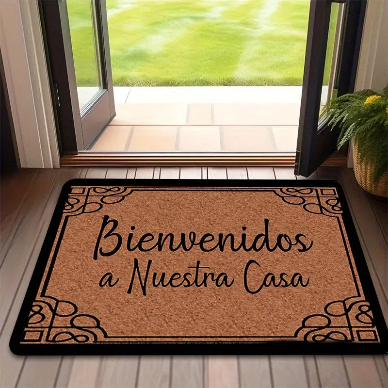 VIKAMA "Bienbenidos" Tapis de porte espagnol Doux et absorbant. Décoration de maison pour entrée, salle de bain, cour extérieure, tapis antidérapant