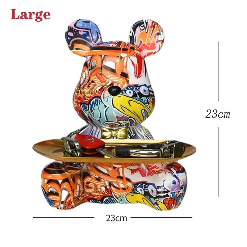 Estatua de Resina Abstracta de Oso Graffiti Colorido y Moderno Organizador de Escritorio con Forma de Animal de Garabato Lindo para Adornos de Oficina en Casa