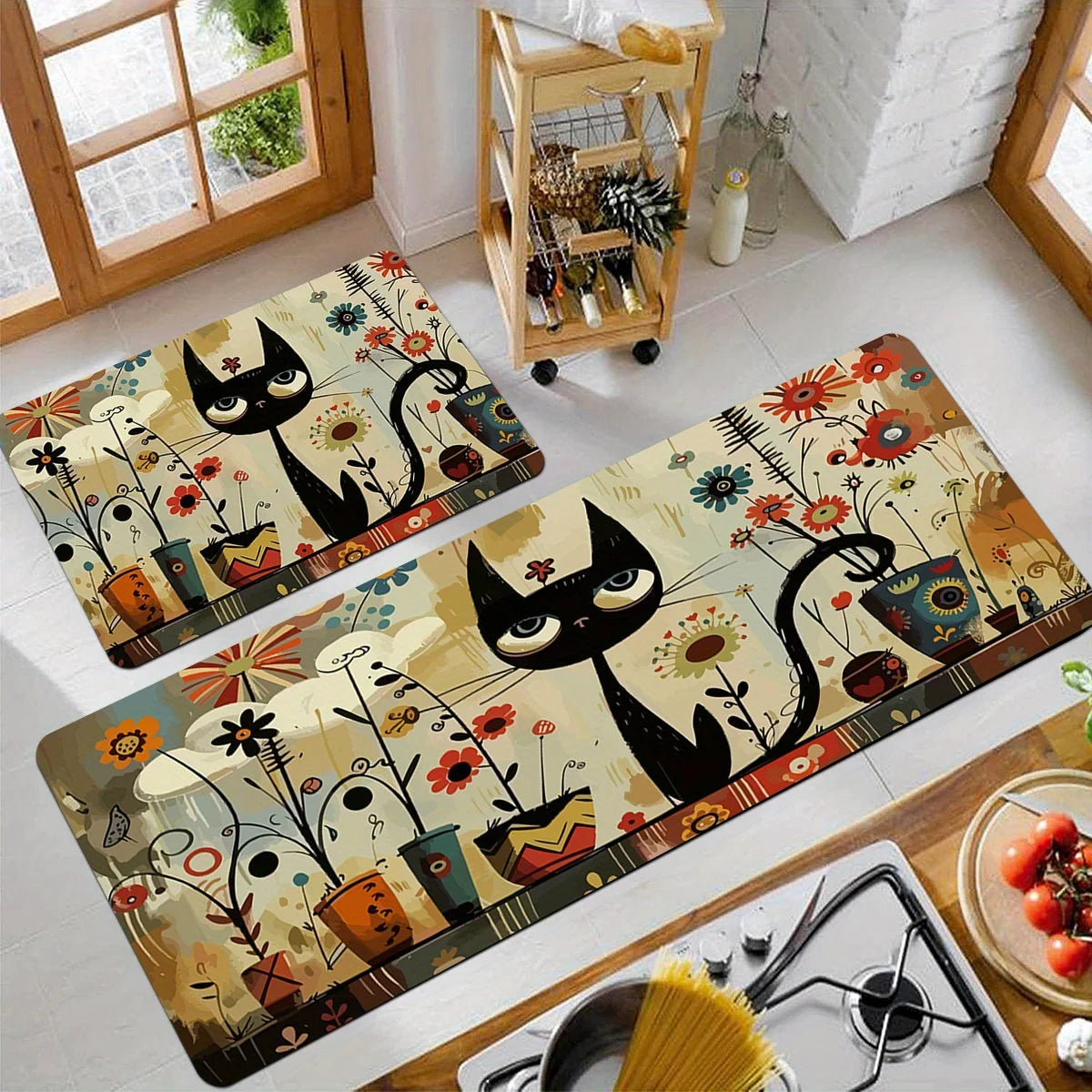 Alfombra Larga De Cocina Con Patrón De Gato Negro VIKAMA Alfombrilla Impermeable Para Baño Alfombra Para Dormitorio Alfombra Para Sala De Estar Decoración Del Hogar