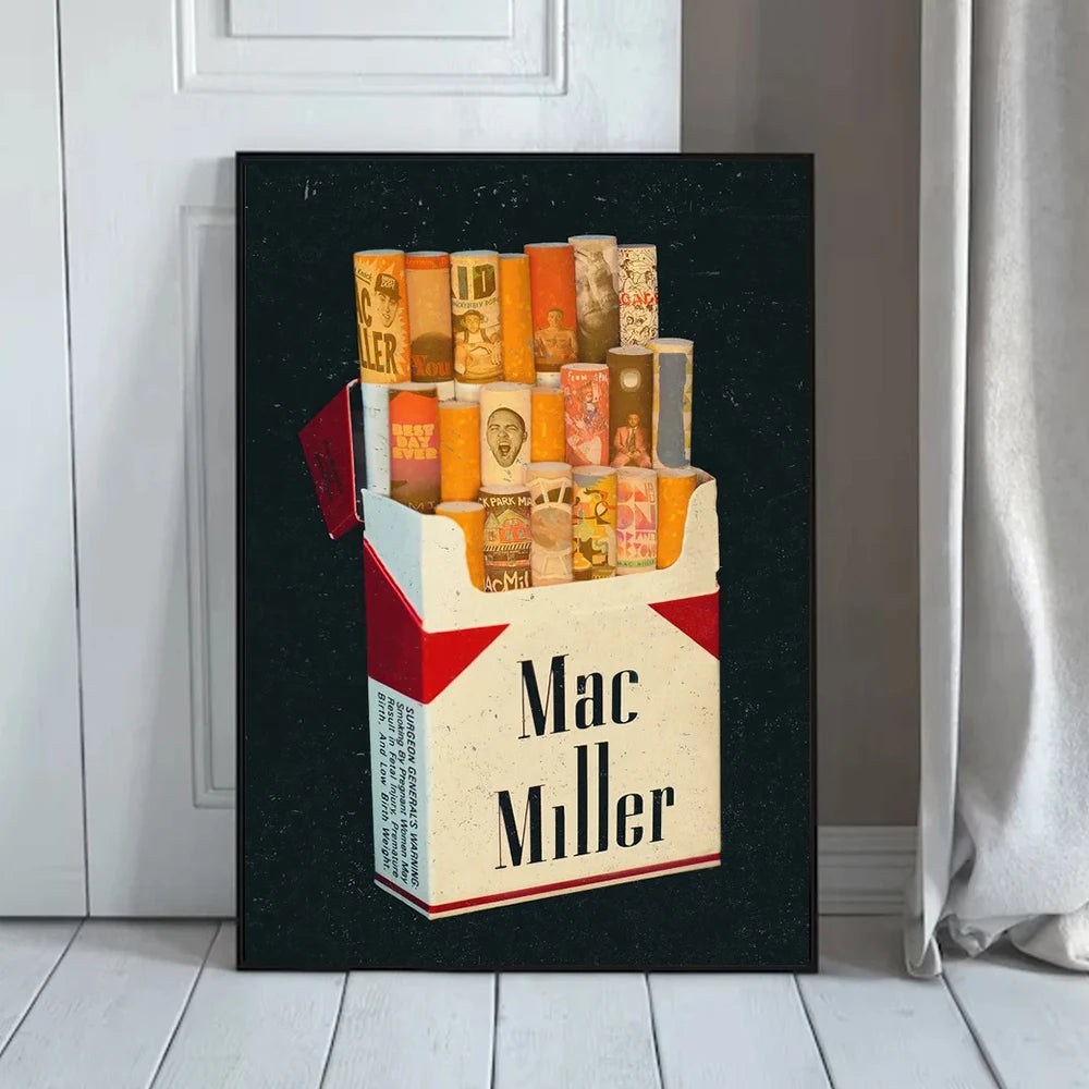 Moderne Mac Miller Paquet de Cigarettes Discographie Rétro Art Mural Impressions sur Toile Peinture Affiches Photos pour Salon Décoration Intérieure