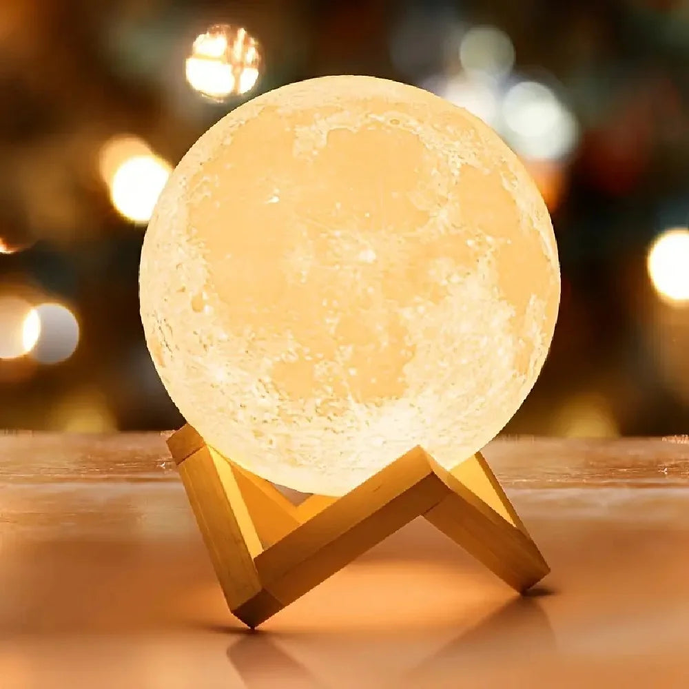 1PC LED Lámpara de Noche de Luna con Impresión 3D Luz Blanca Cálida Decoración con Batería Lámpara de Mesa, Iluminación Ambiental para Decoración de Habitaciones y Regalos