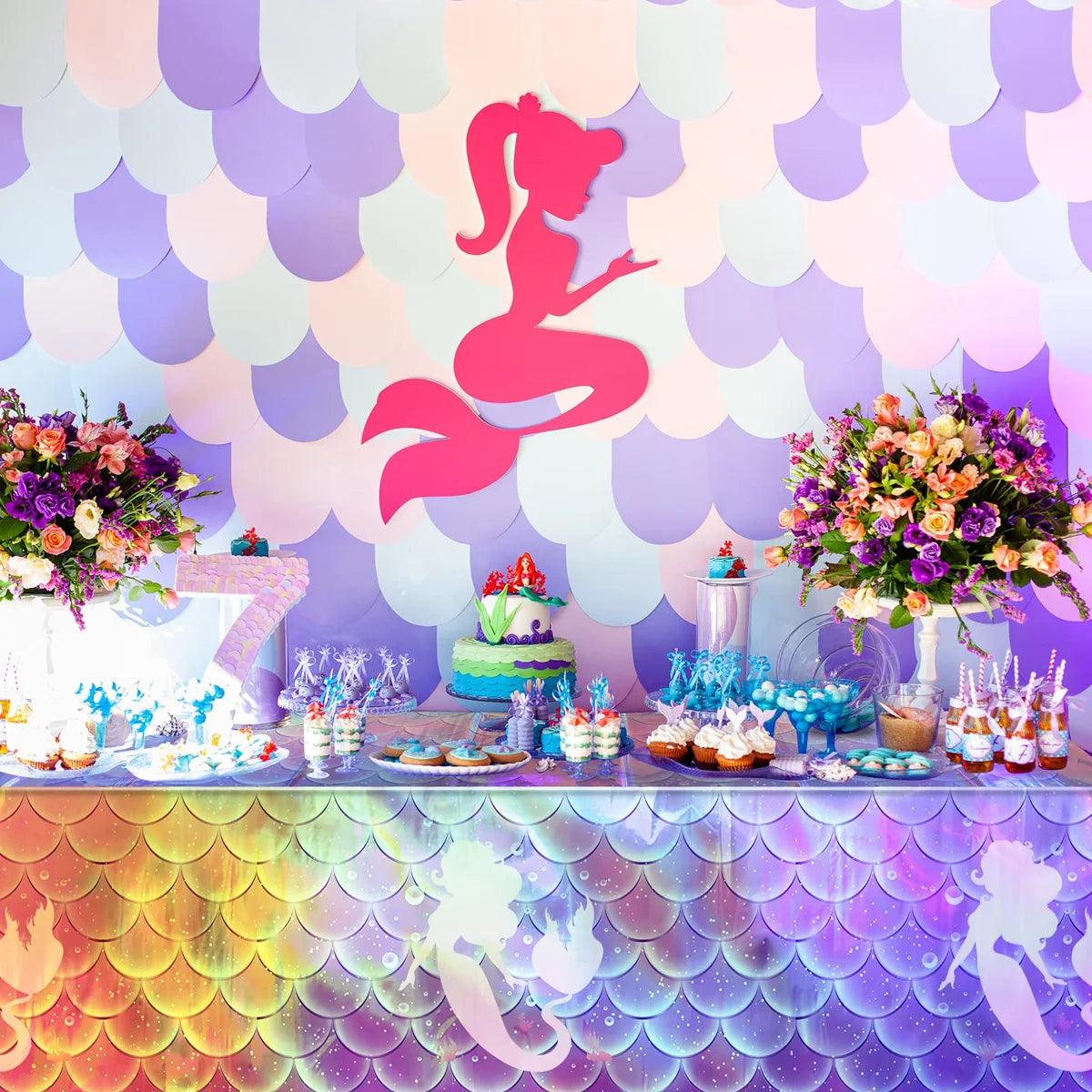 Mantel desechable La Sirenita Decoración de fiesta de cumpleaños de sirena Primer cumpleaños de niña Fiesta bajo el mar Decoración de baby shower