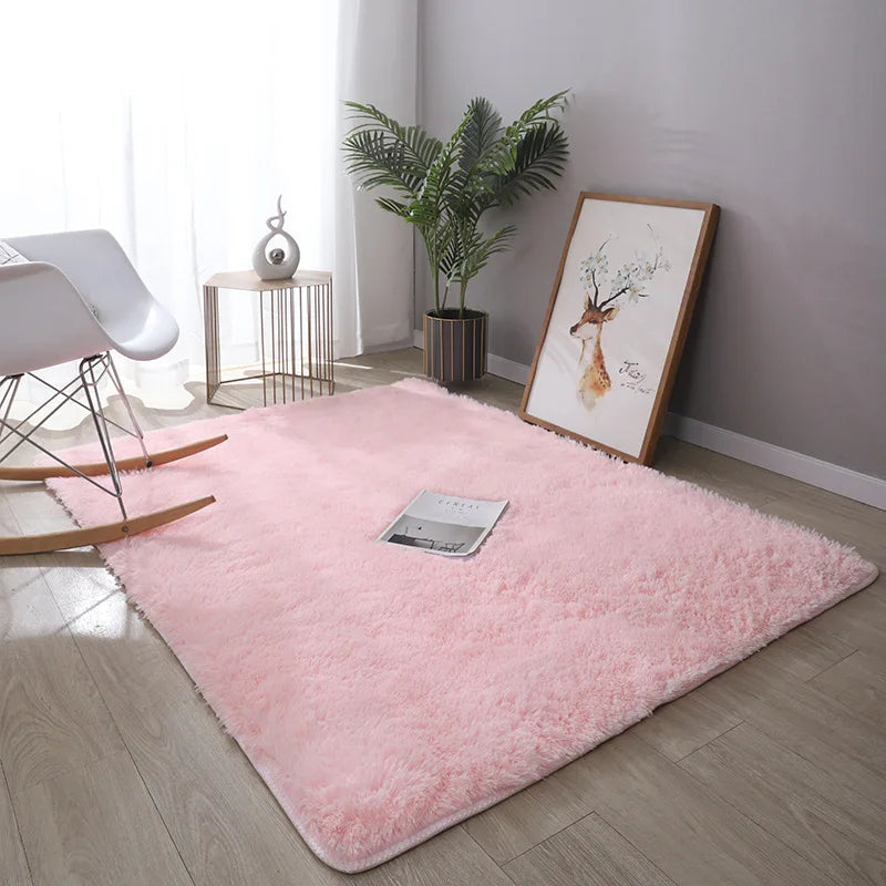 VIKAMA Alfombra de seda simple y moderna con teñido anudado, alfombra de felpa suave para sala de estar, dormitorio, manta de cama, alfombra antideslizante para habitación de niños