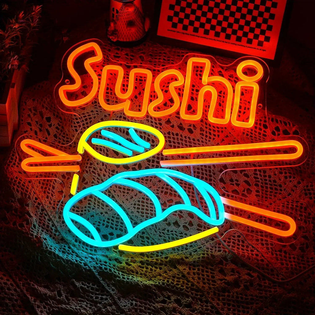 Cartel de neón de sushi LED, cartel de luz de sushi, decoración de pared, alimentado por USB, cartel brillante de neón de sushi para tiendas, restaurantes de sushi, cocinas, fiestas