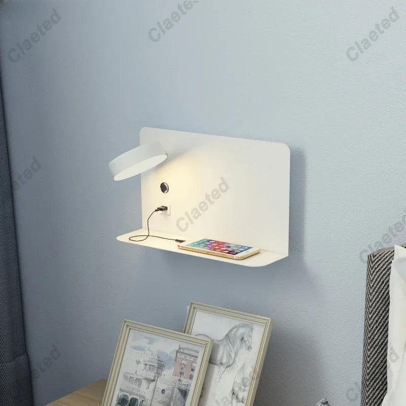 Appliques murales LED avec interrupteur et interface USB, luminaire de mode blanc noir, éclairage de couloir, luminaire d'art, Wandlamp