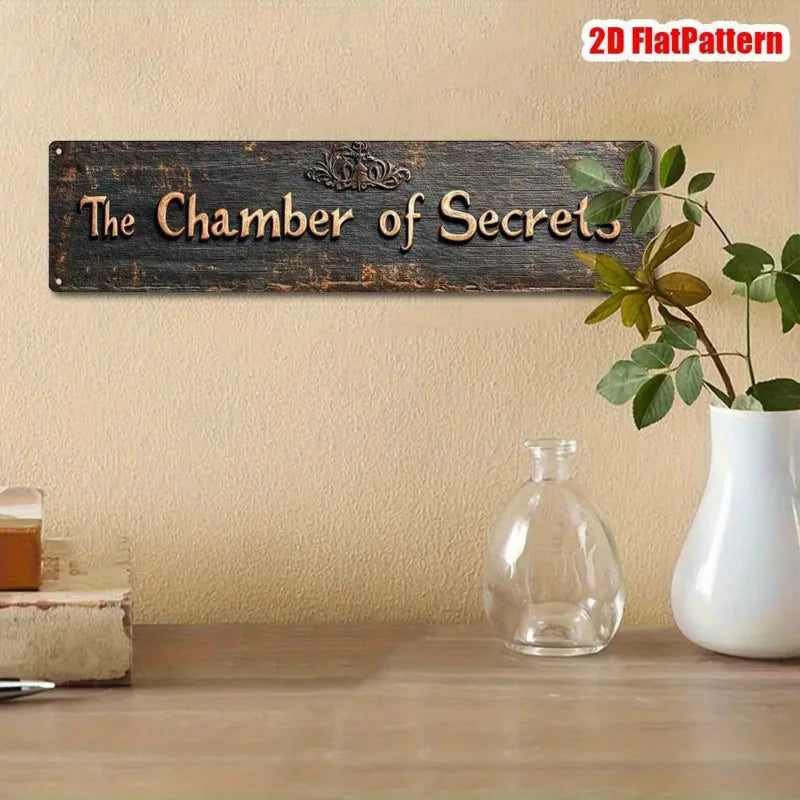 2D Flat,1pc The Chamber of Secrets Vintage Rustic Metal Sign - 3.94x15.75inch Durable Aluminum Wall Decor, Easy to Hang for Home