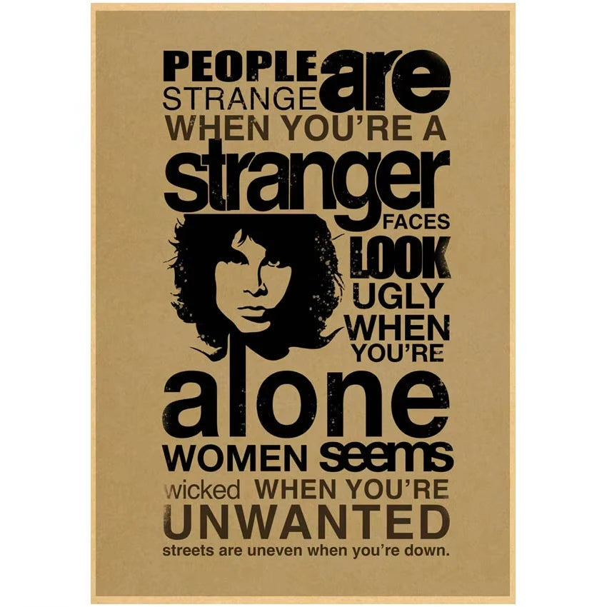 The Doors Jim Morrison Vintage Retro banda de rock música Guitarra Póster de papel kraft mate Adhesivo de pared Decoración de habitación del hogar