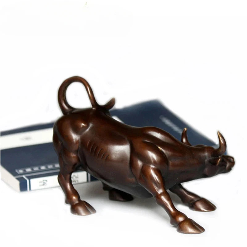 Figura de toro de Wall Street de latón de 12 cm, estatua de toro del mercado de valores, escultura de Feng Shui, regalo de decoración para el hogar y la oficina