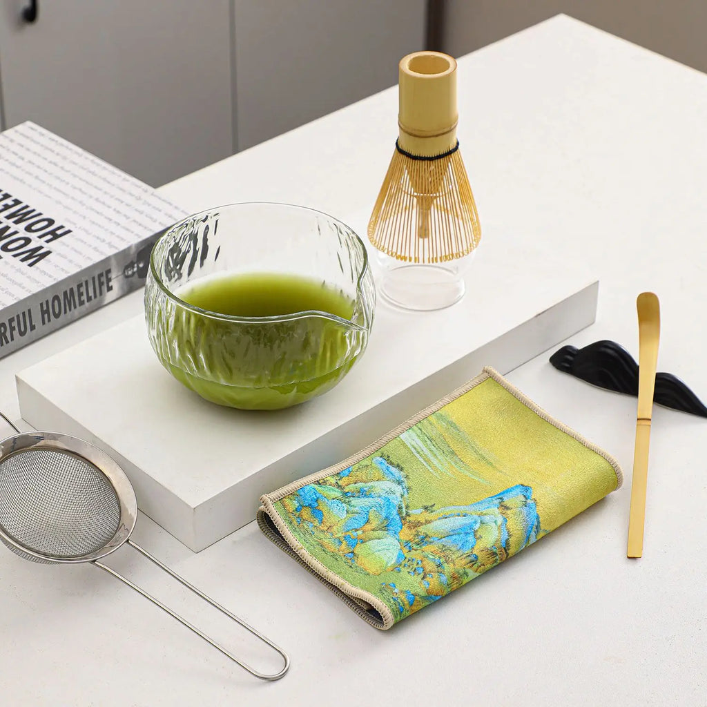 1/4/7Pcs Kit de fouets à matcha en verre pour débutants, élégant, en bois de bambou, kit de préparation de thé matcha japonais avec support de fouet, cuillère et tamis