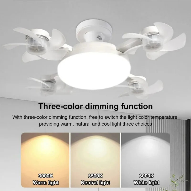 Luz de Ventilador E27 con Forma de Dron con Control Remoto, Luz Regulable de 3 Colores para el Hogar, Sala de Estar, Dormitorio, Luz de Ventilador de Techo Silenciosa