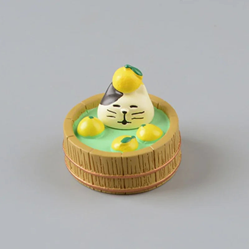 ZAKKA Cute Drinking Cat Figuines Shiba Inu Soak In The Bath Resin Model Pomelo Tree Fairy Garden Home Desktop Decoration gifts