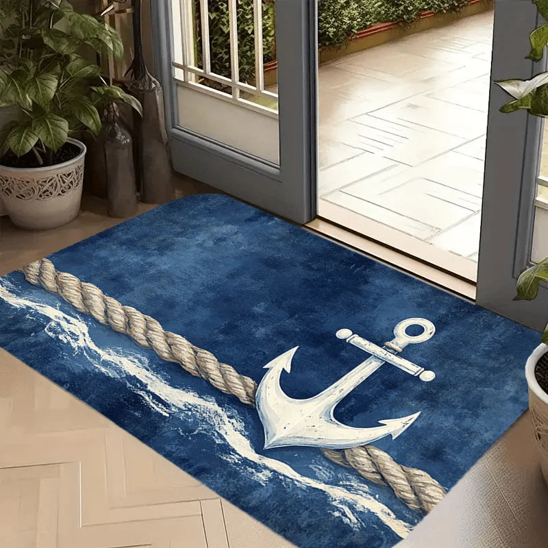 VIKAMA Tapis de Porte Motif Nautique Bleu Cool Paillasson Tapis de Bienvenue Tapis de Cuisine Tapis de Salle de Bain Tapis de Chambre Tapis de Salon Tapis de Maison D