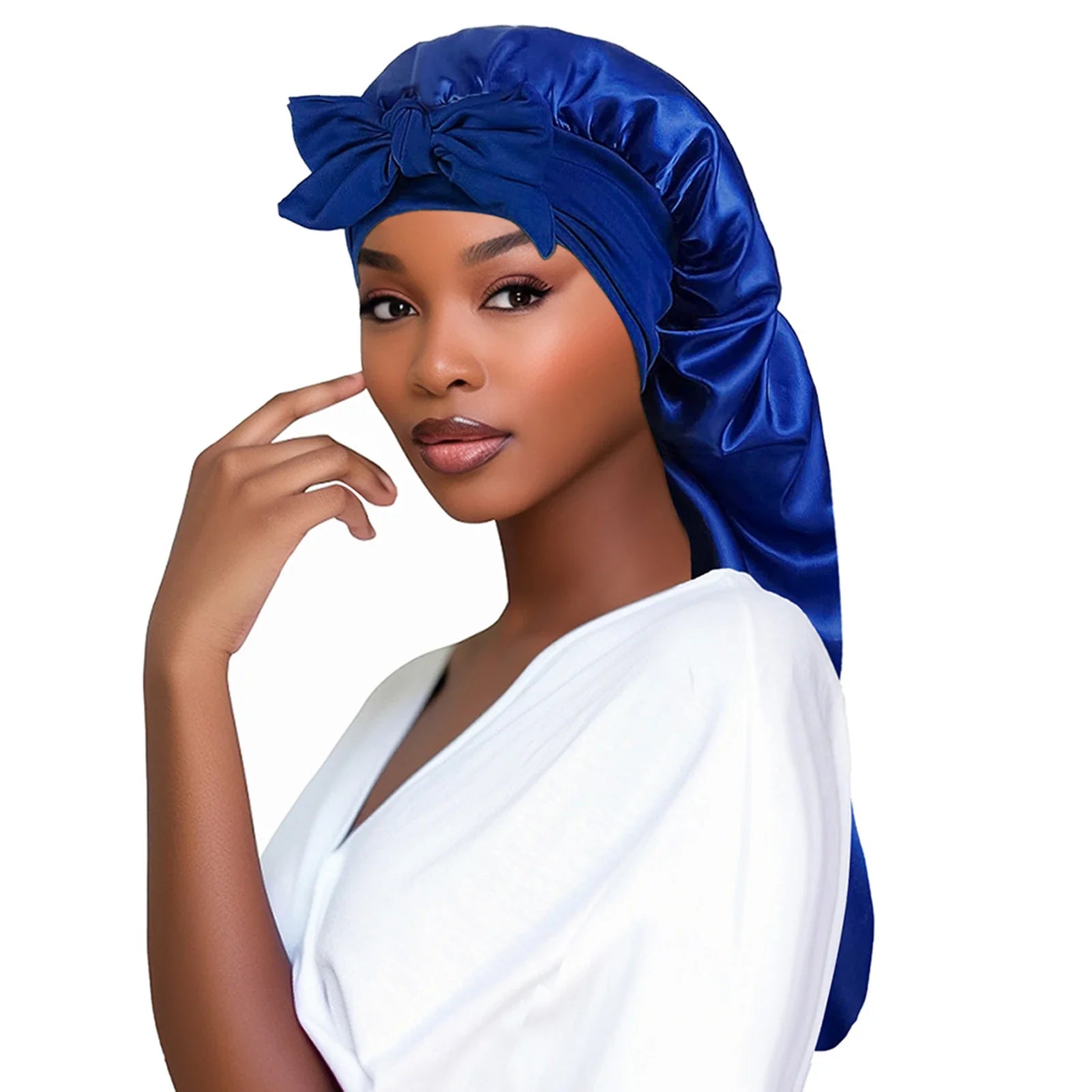 Gorro de satén para dormir para mujer, gorro de dormir de cola larga para cabello trenzado, gorro de noche, cubierta para la cabeza, gorros de ducha para sauna y baño.