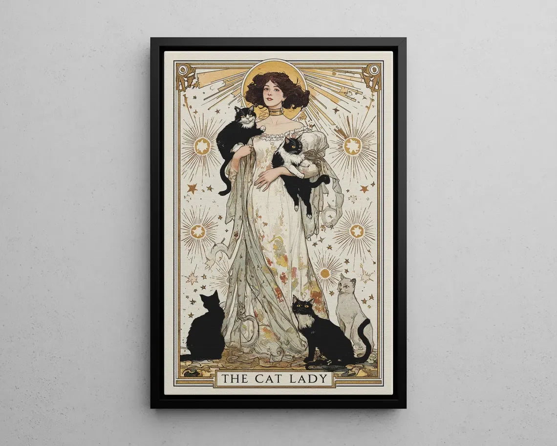 Lámina de Tarot La Dama Gata, Arte de Pared Modernista para Amantes de los Gatos, Póster Vintage de Gatos, Regalo para Mamá Gata, Lámina de Gato Única, Decoración de Apartamento